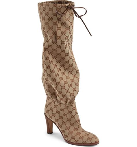 gucci monogram cinch boots|Gucci print thigh high boots.